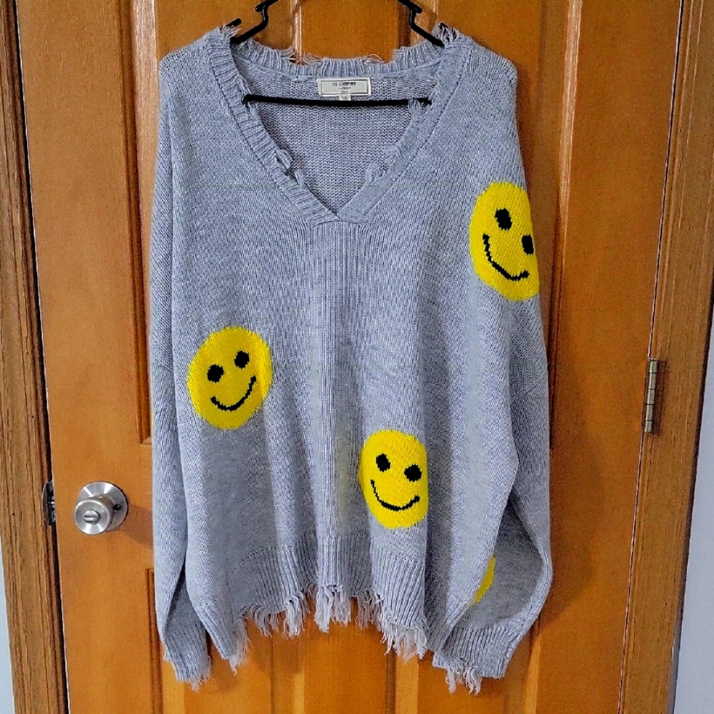 Gray Smiley Face Sweater